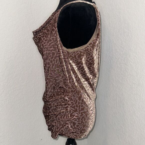 Y2K New York & Company Halter Top Womens Medium Brown Animal Print Cowl Neck - Picture 2 of 6